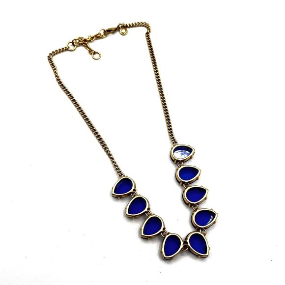 J. Crew Collar Necklace Blue Faceted Glass Rhinestone Statement Necklace 18" - Picture 7 of 8